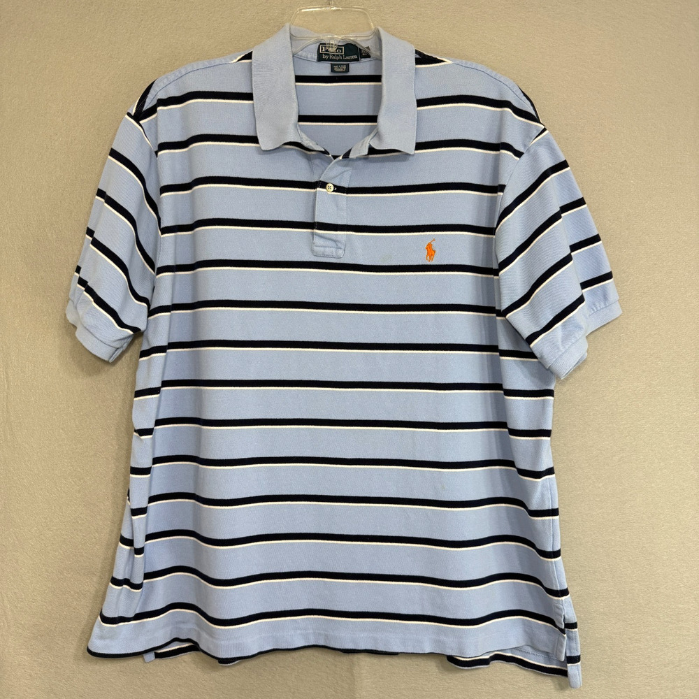 Polo Ralph Lauren Striped Polo Shirt Mens Size 3XB Blue Cotton Preppy Big & Tall